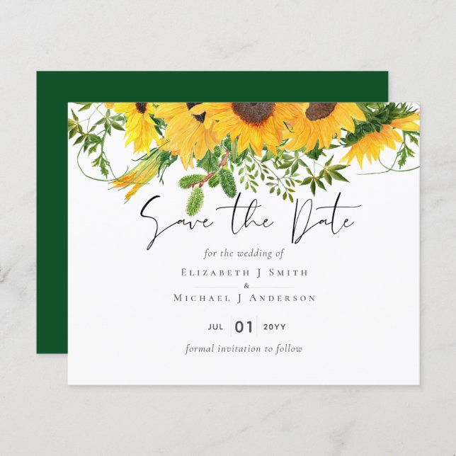 Papier Budget Rustique Tournesols Mariage Sud (Devant / Derrière)