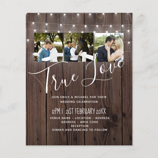 Papier BUDGET Rustique Woodland Lumières Mariage Invite (Devant)