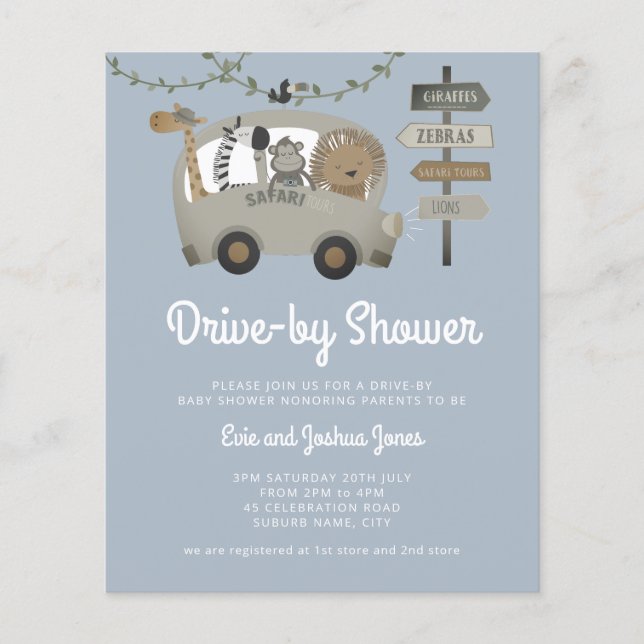 Papier Budget Safari Drive Par Baby shower Dusty Blue (Devant)
