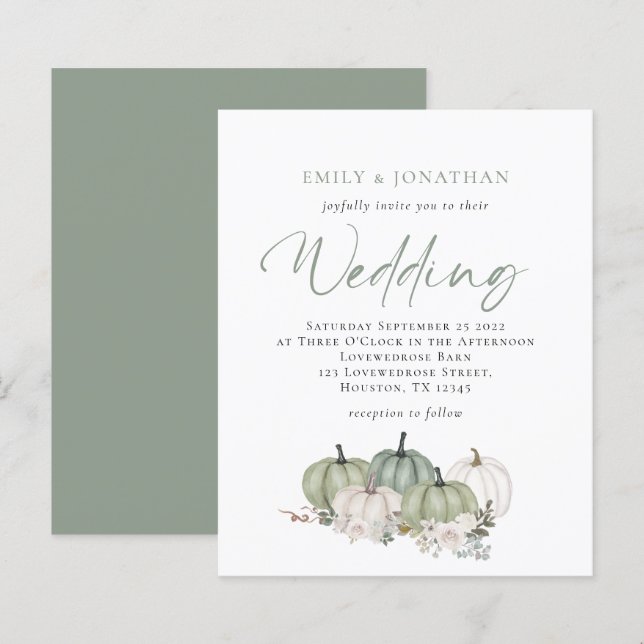 Papier Budget Sage Citrouille Florals Invitation de maria (Devant / Derrière)