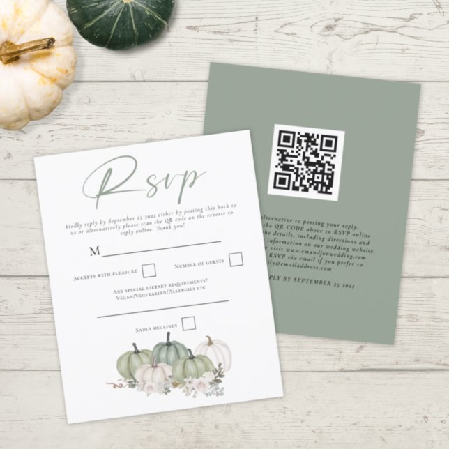 Papier Budget Sage Citrouille QR Code Mariage RSVP (Créateur téléchargé)