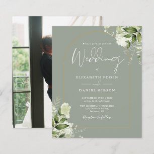 Papier Budget Sage Green Arc Floral Photo Mariage Invitat