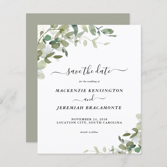 Papier Budget Sage Green Eucalyptus Mariage Enregistrer l (Devant / Derrière)
