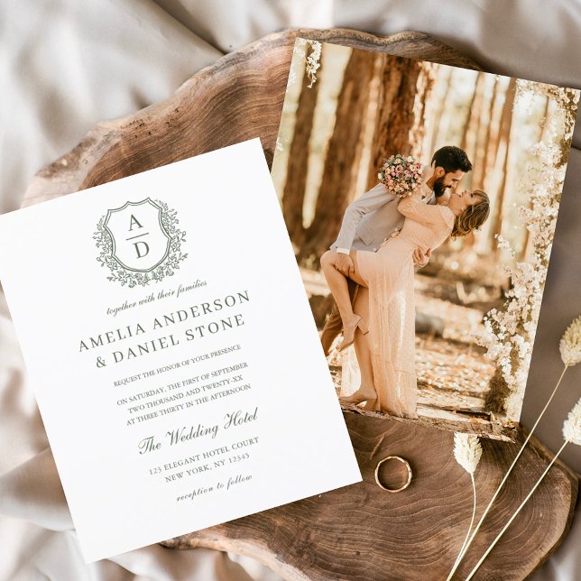 Papier Budget Sage Green Floral Crest Monogramme Mariage (Créateur téléchargé)