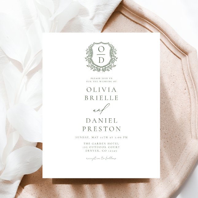 Papier Budget Sage Green Floral Crest Monogramme Mariage (Créateur téléchargé)