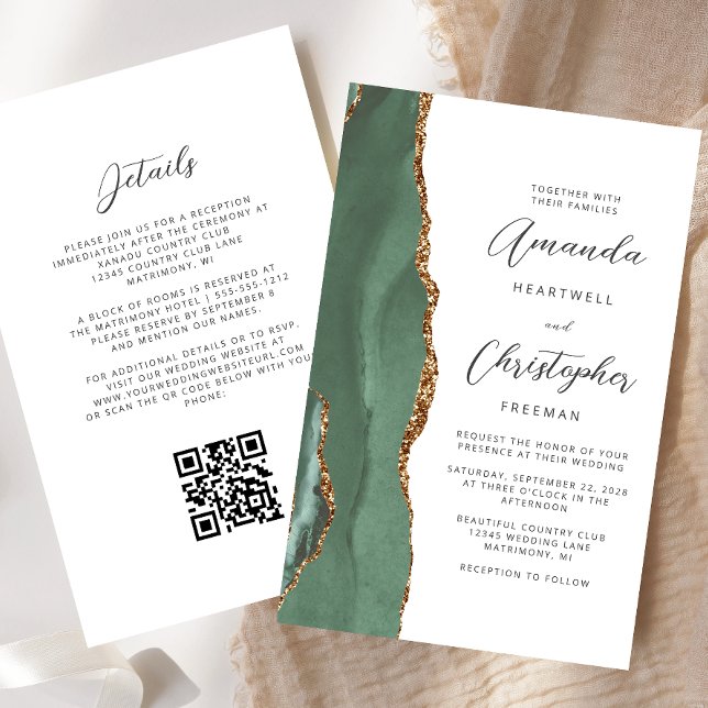 Papier Budget Sage Green Gold Agate QR Code Mariage (Créateur téléchargé)