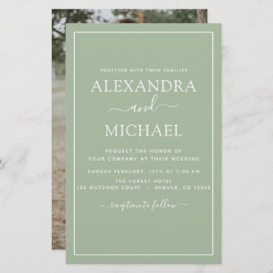 Papier Budget Sage Mariage vert avec invitation photo