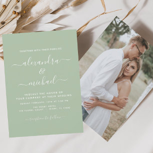 Papier Budget Sage Mariage vert avec invitation photo
