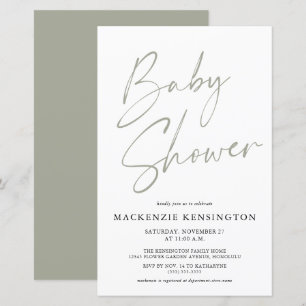 Papier Budget Sage Olive Green Simple Script Baby shower