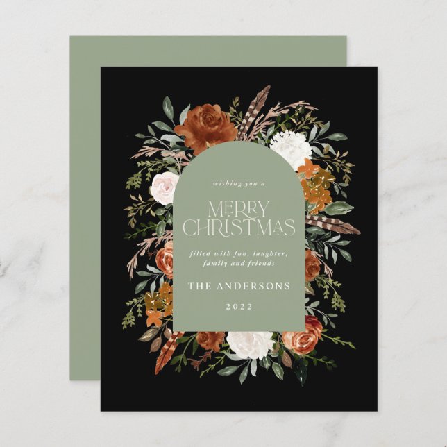 Papier Budget Sage vert élégant botanique élégant arche (Devant / Derrière)