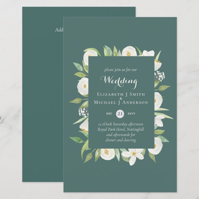 Papier BUDGET Sage Vert Magnolia Floral Mariage Inviter (Devant / Derrière)