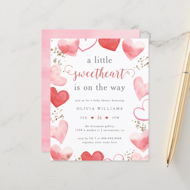 Papier Budget Saint-Valentin Baby shower des coeurs amour (Devant/Arrière en situation)