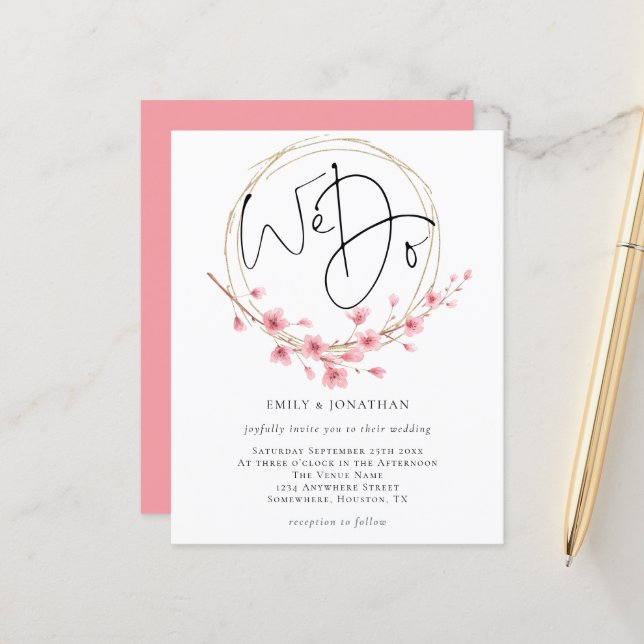 Papier Budget Sakura Florals Nous faisons Faire-part de m (Devant/Arrière en situation)