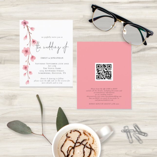 Papier Budget Sakura QR Code Faire-part de mariage (Créateur téléchargé)