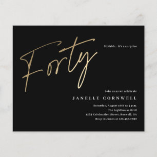 Papier Budget Script Black Gold 40th Birthday Invitation