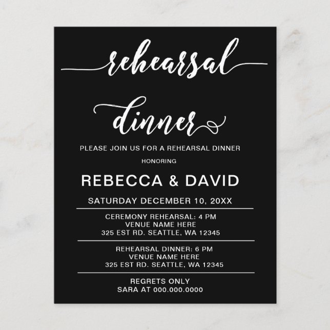Papier Budget Script Black Rehearer Dîner Invitation (Devant)