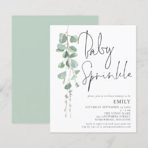 Papier Budget Script Eucalyptus Baby Sprinkle Invitation