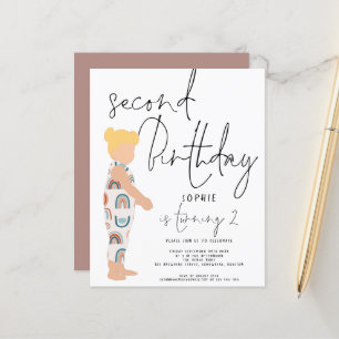Papier Budget Script Girl Blonde 2e anniversaire Invitati