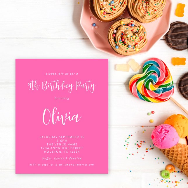 Papier Budget Script Hot rose 9e fête d'anniversaire (Créateur téléchargé)