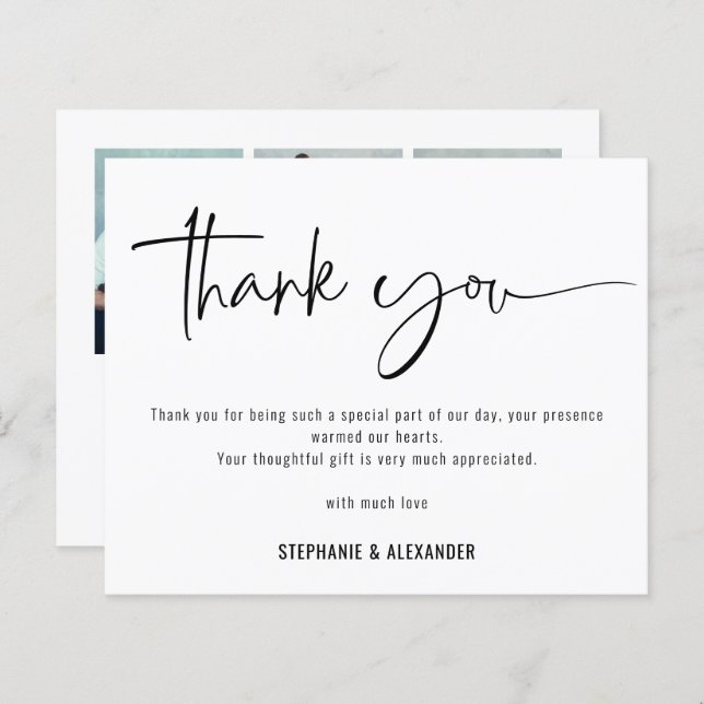 Papier Budget Script QR Code 3 photos Mariage Merci (Devant / Derrière)