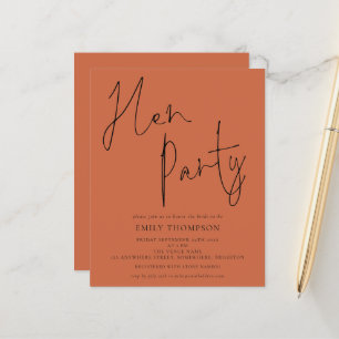 Papier Budget Script Terracotta Hen Party Invitation