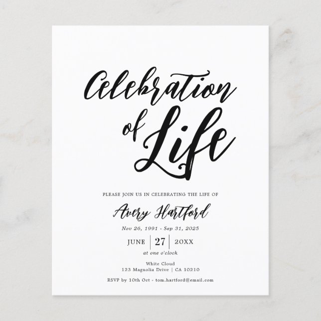 Papier Budget Service funéraire moderne Célébration de la (Devant)