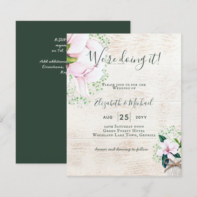 Papier BUDGET Shabby Pink Magnolia Chic Wedding Invitatio (Devant / Derrière)