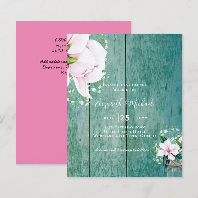 Papier BUDGET Shabby Pink Magnolia Chic Wedding Invitatio (Devant / Derrière)