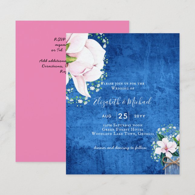 Papier BUDGET Shabby Pink Magnolia Chic Wedding Invitatio (Devant / Derrière)