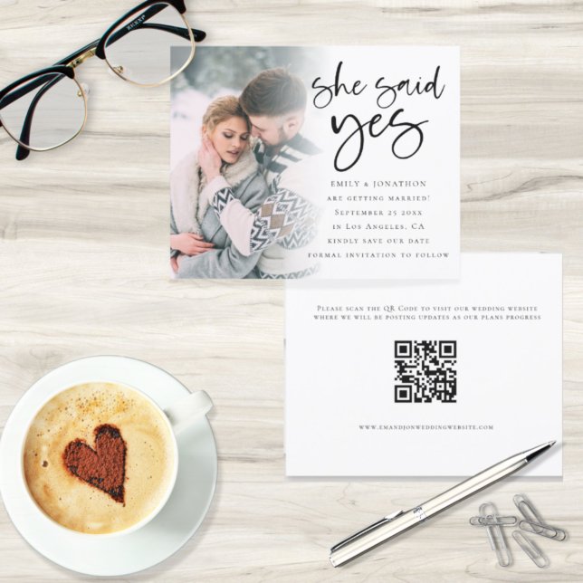 Papier Budget She Said Yes QR Code Photo Save The Date (Créateur téléchargé)