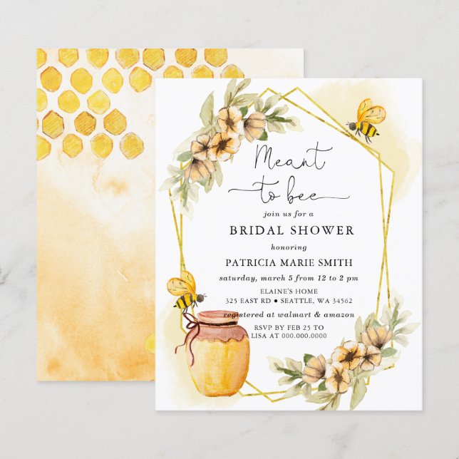 Papier Budget Signifie Abeille de miel Fête des mariées f (Devant / Derrière)