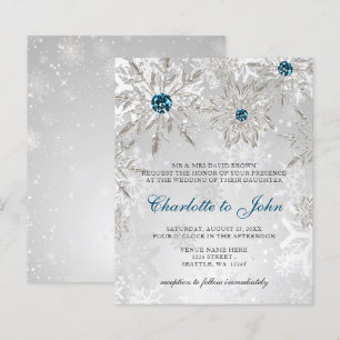 Papier Budget Silver Aqua Snowflakes Faire-part de mariag