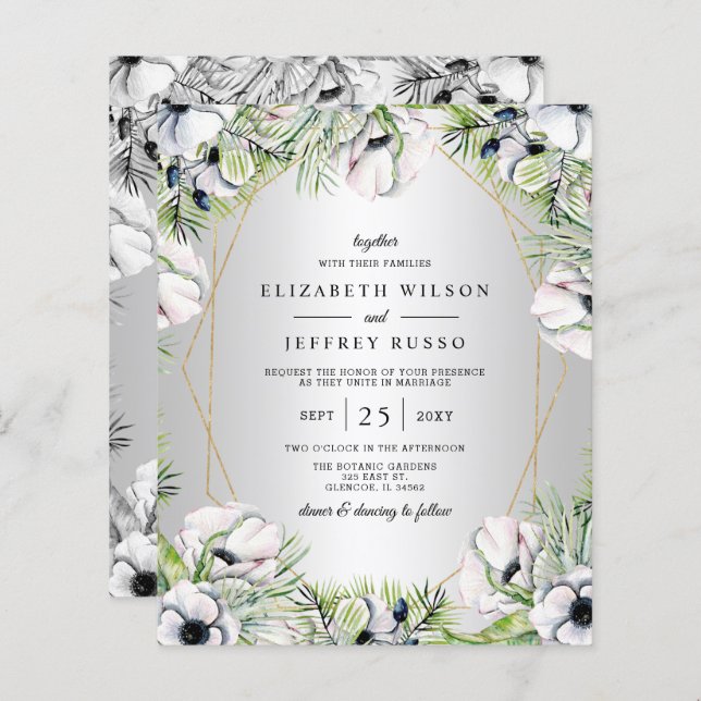 Papier Budget Silver Floral Faire-part de mariage géométr (Devant / Derrière)