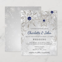Budget Silver Navy Snowflakes Faire-part de mariag