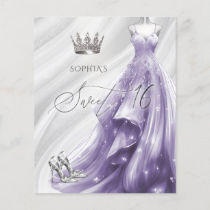 Papier Budget Silver Purple Robe Sweet 16 Invitation