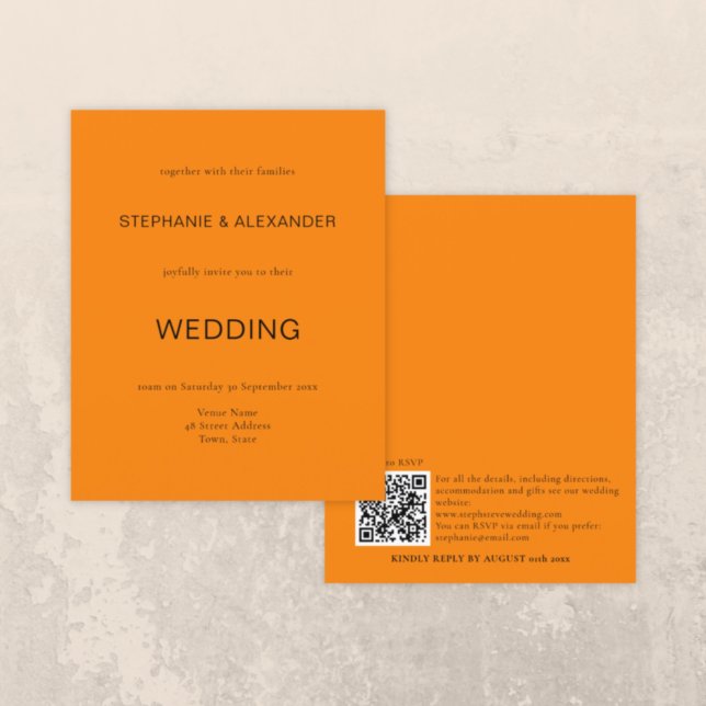 Papier Budget Simple Automne Orange Mariage QR Code Invit (Créateur téléchargé)