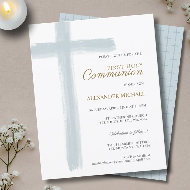 Papier Budget Simple Blue Cross Boy First Holy Communion (Créateur téléchargé)