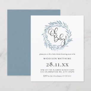 Papier Budget Simple Blue Wreath Boy Baby shower Invitati