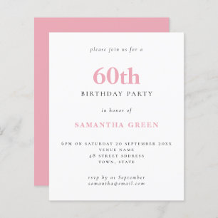 Papier Budget Simple Blush Pink 60e Anniversaire Invitati