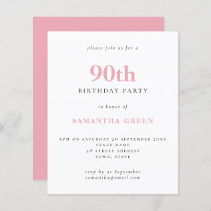 Papier Budget Simple Blush Pink 90e Anniversaire Invitati