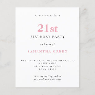Papier Budget Simple Blush rose 21e Anniversaire Invitati