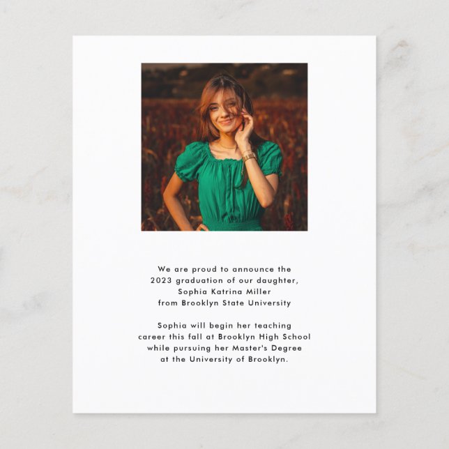 Papier Budget Simple Casquette 2 Photo Graduate Card (Dos)