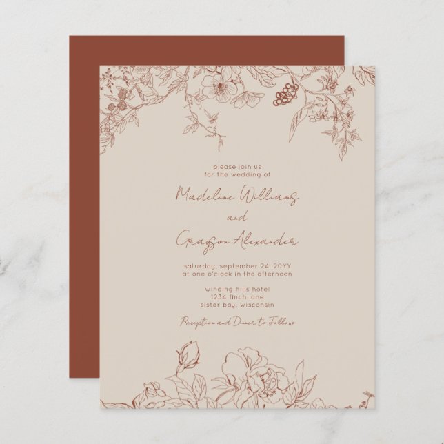 Papier Budget Simple Elegance Boho Faire-part de mariage (Devant / Derrière)