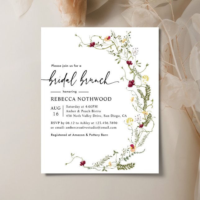 Papier Budget Simple Floral Bridal Brunch Invitation (Créateur téléchargé)
