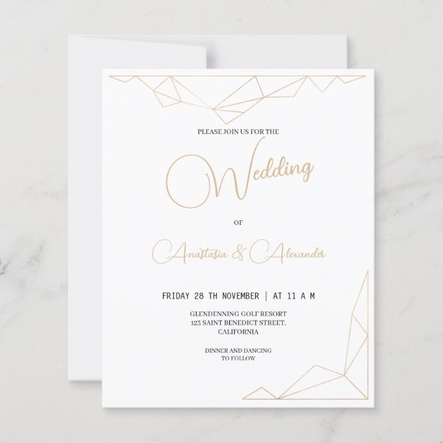 Papier Budget Simple Gold Faire-part de mariage. (Devant)