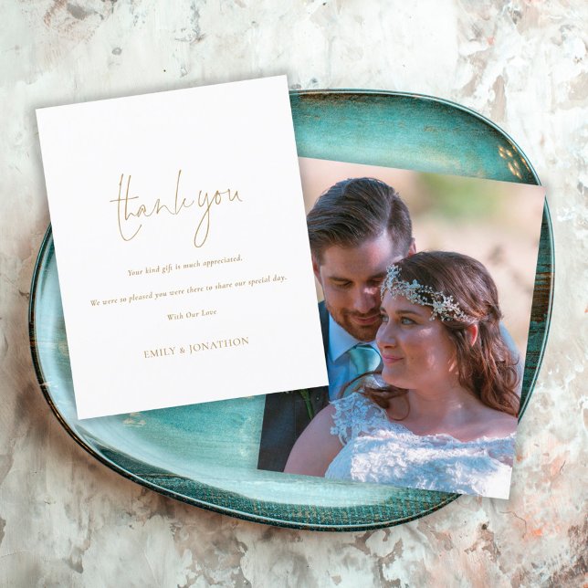 Papier Budget Simple Gold Script Photo Mariage Merci (Créateur téléchargé)