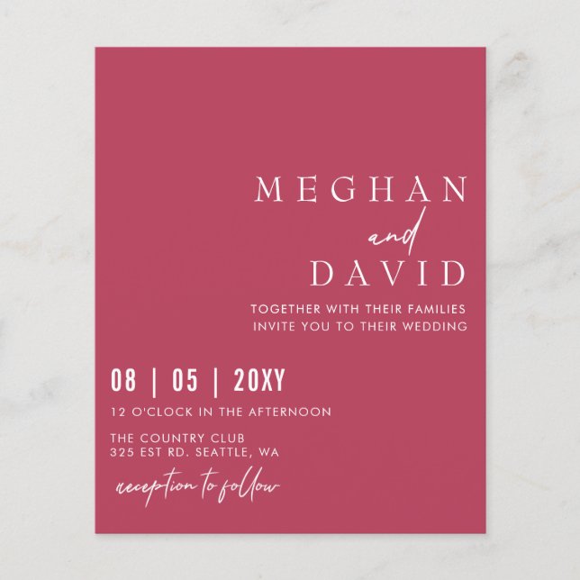 Papier Budget Simple Magenta Faire-part de mariage (Devant)