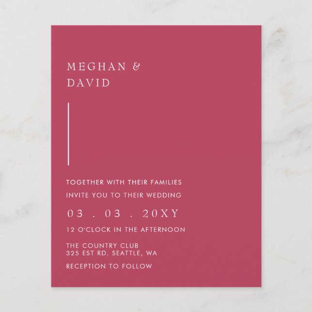 Papier Budget Simple Magenta Faire-part de mariage (Devant)