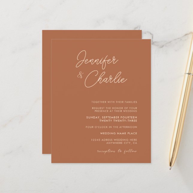 Papier Budget simple Mariage de Bohême Faire-part de mari (Devant/Arrière en situation)