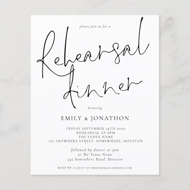 Papier Budget Simple Mariage Répétition Dîner Invitation (Devant)